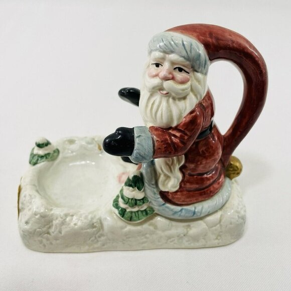 Vintage Fitz Floyd Omnibus Santa Christmas Votive Candle Holder Tea Light Tray - Picture 1 of 12
